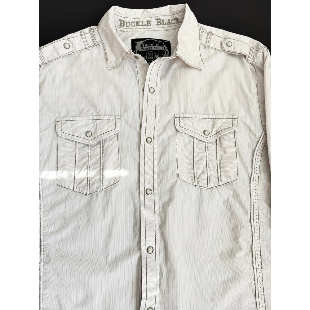 Buckle Black Mens Slim Fit Textured Snap Front Shirt Large White Western Y2K - Picture 4 of 9